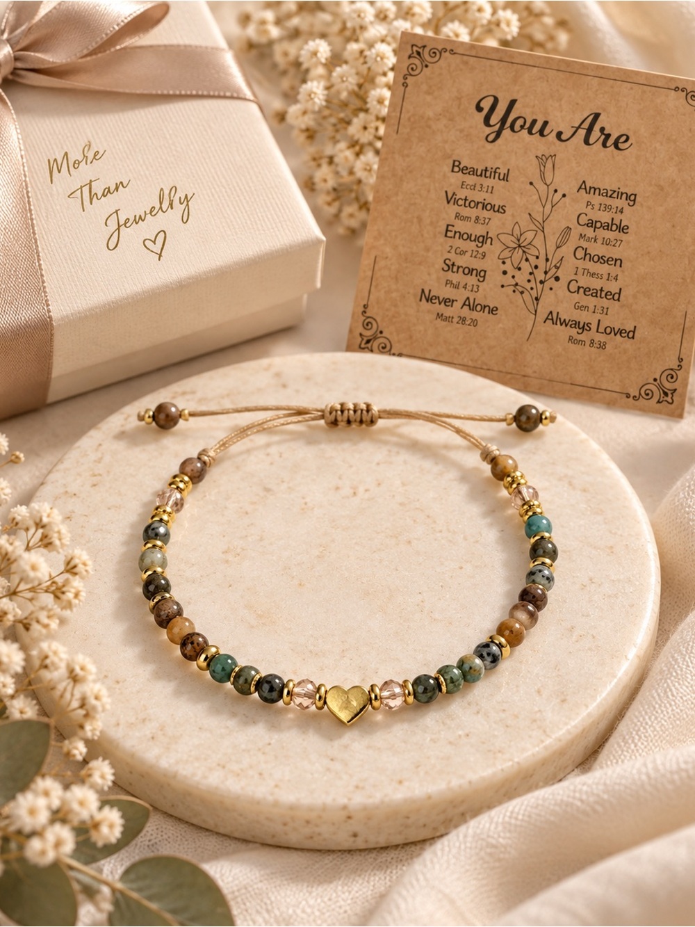 Gold Heart Beaded Bracelet in Multi-Color